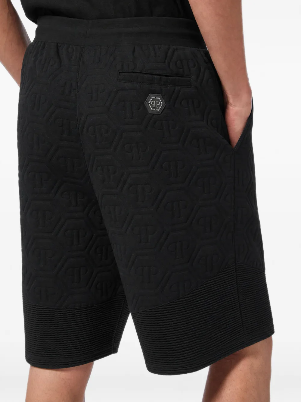 Philipp Plein Gewatteerde biker shorts met monogram Zwart