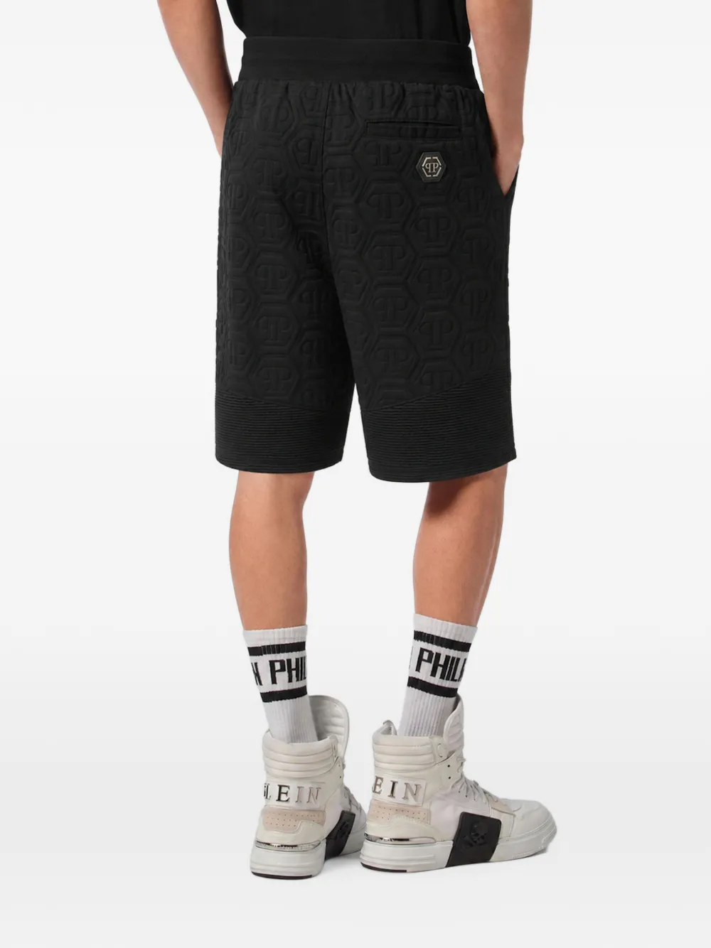 Philipp Plein Gewatteerde biker shorts met monogram Zwart