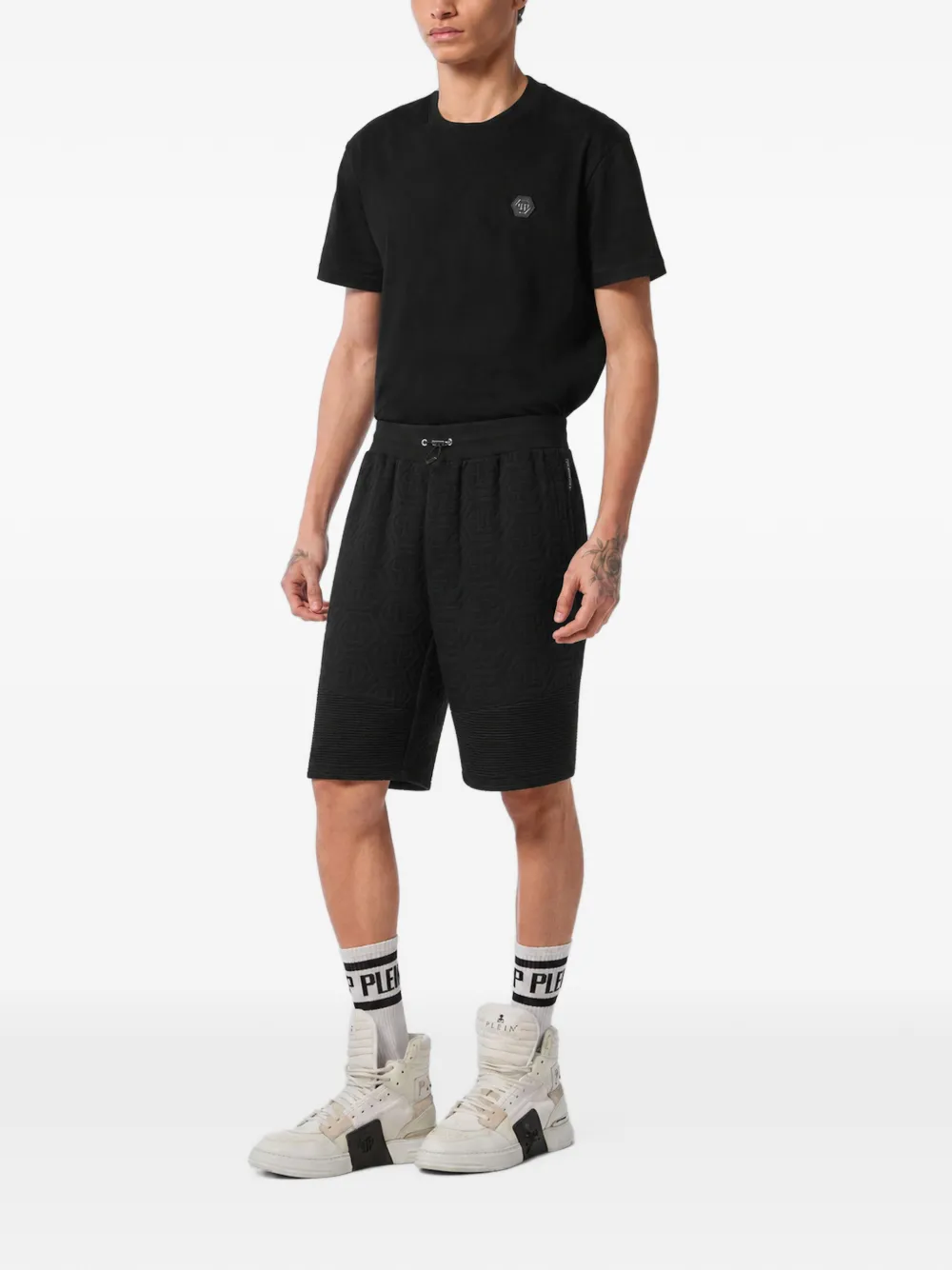 Philipp Plein Gewatteerde biker shorts met monogram Zwart