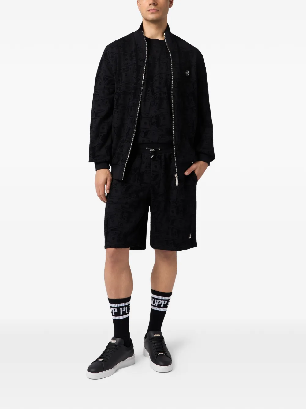 Philipp Plein Fleece shorts met doodskop Zwart
