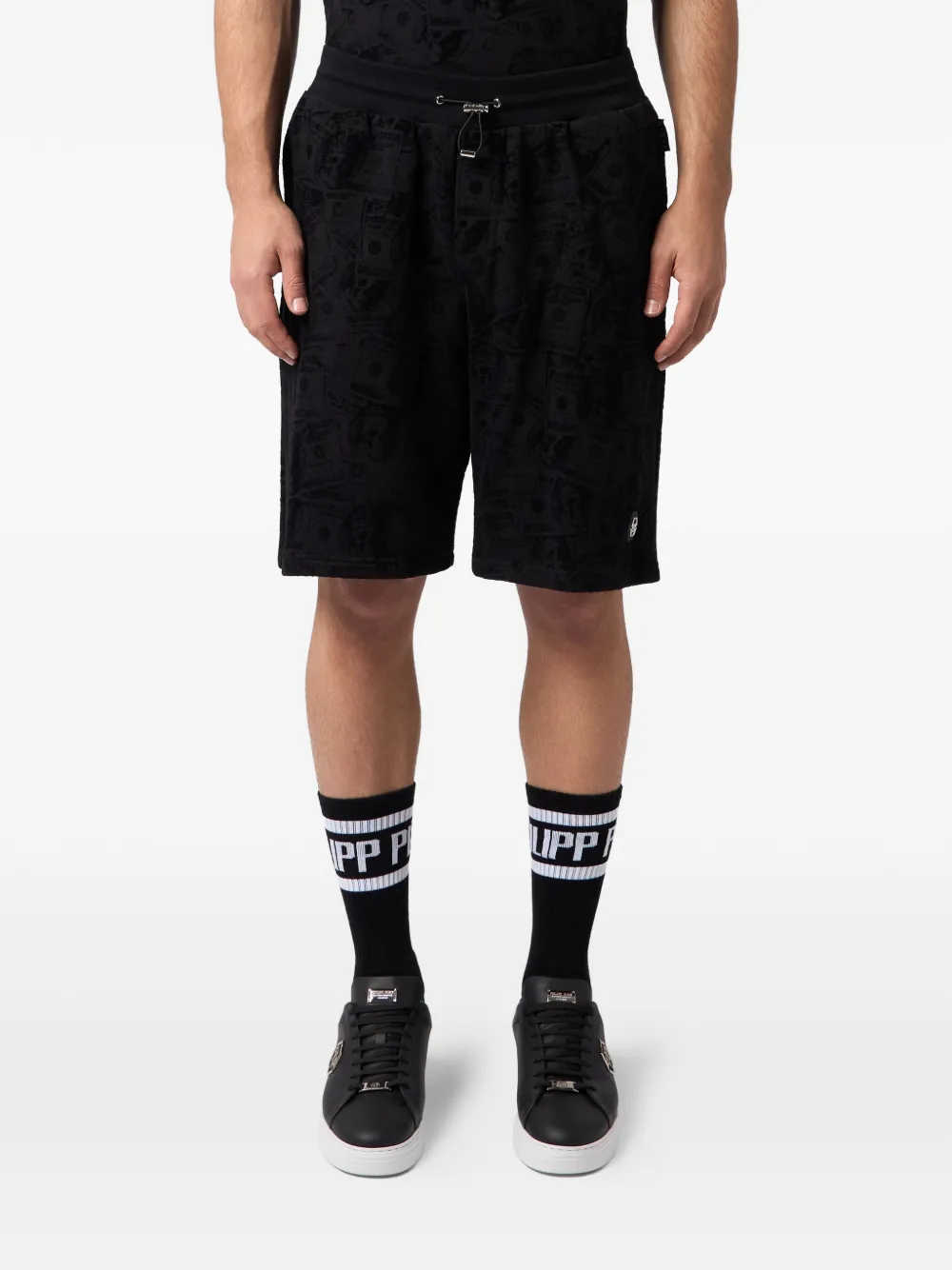 Philipp Plein Fleece shorts met doodskop Zwart