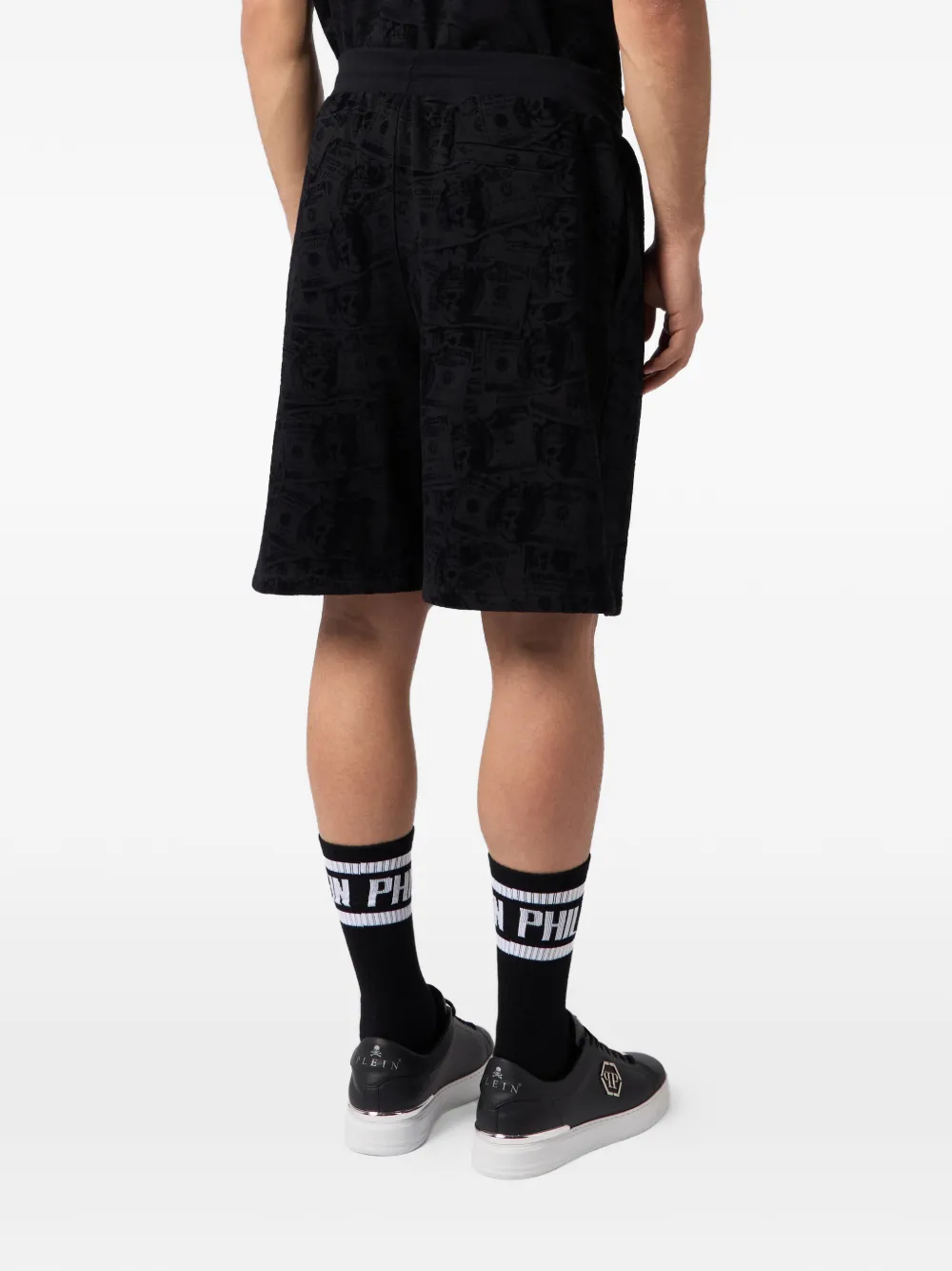 Philipp Plein Fleece shorts met doodskop Zwart