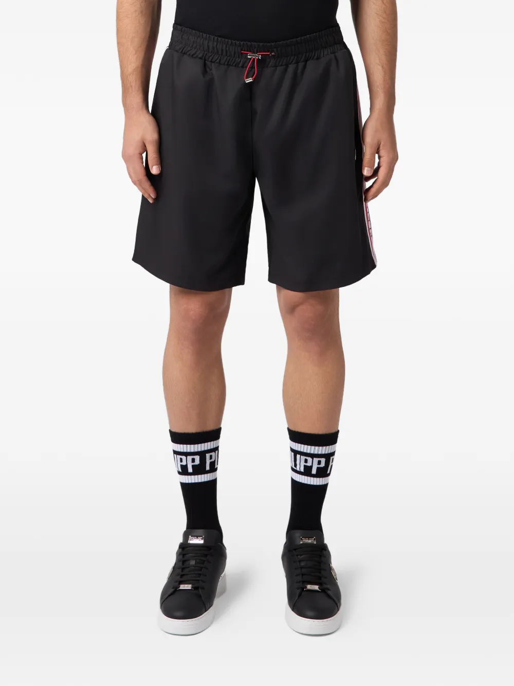 Philipp Plein Shorts met logostreep en trekkoord Zwart