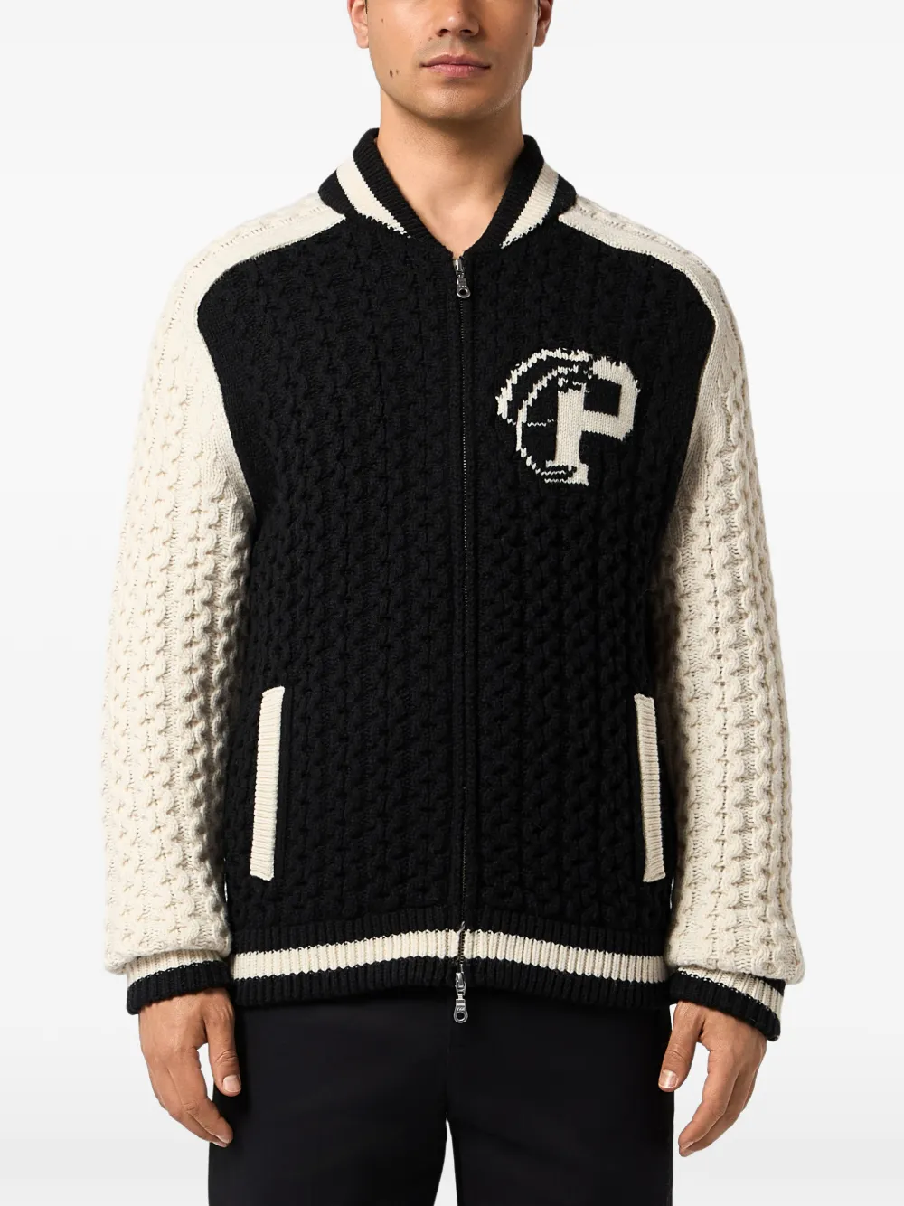 Philipp Plein Star gebreid bomberjack Zwart