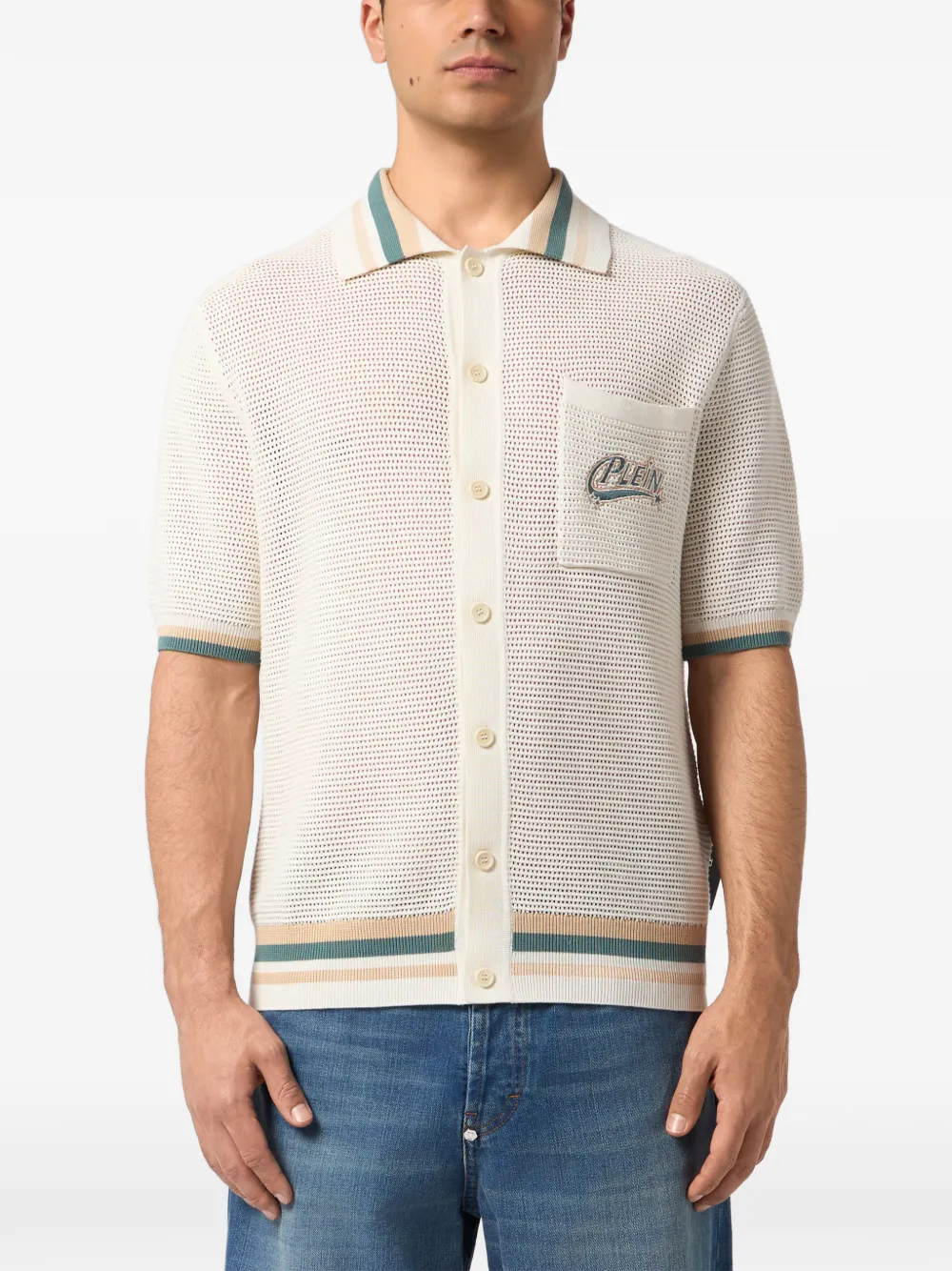 Philipp Plein Overhemd met logopatch en korte mouwen Beige