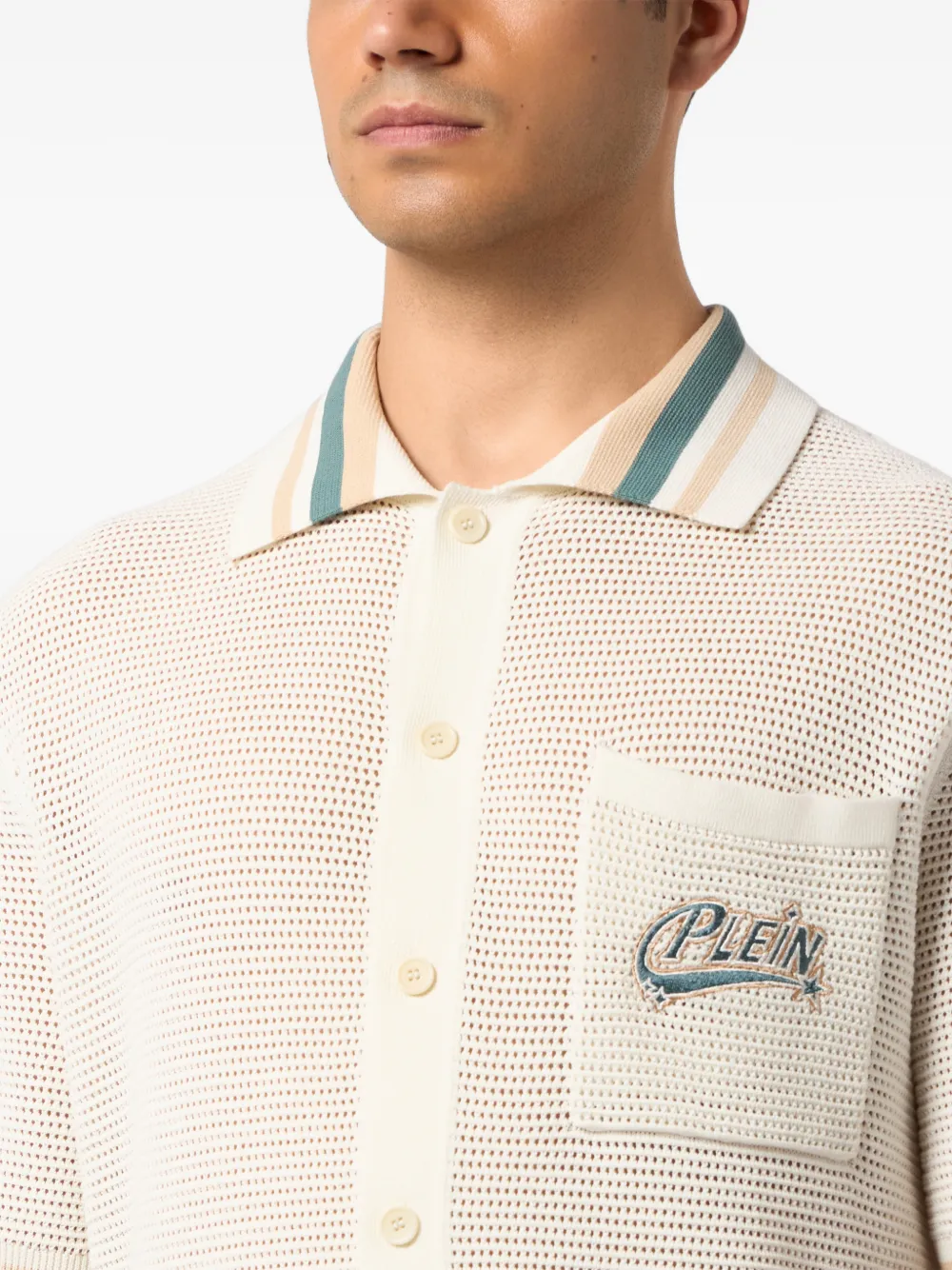 Philipp Plein Overhemd met logopatch en korte mouwen Beige