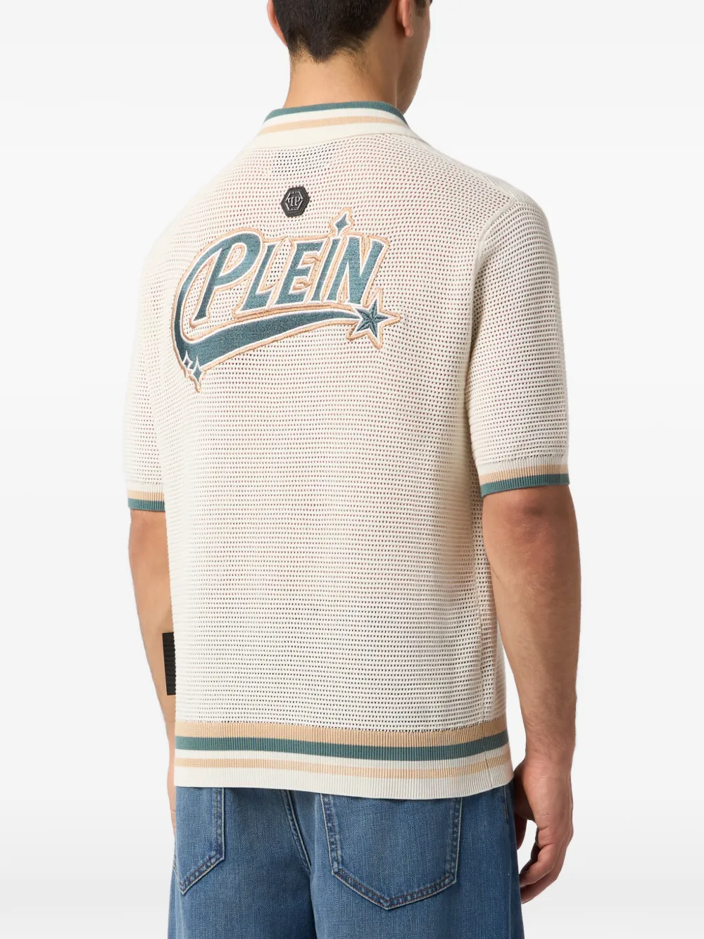 Philipp Plein Overhemd met logopatch en korte mouwen Beige