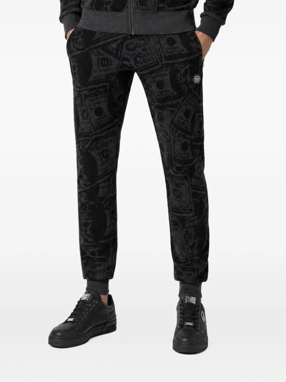 Philipp Plein Gebreide joggingbroek met dollar-print Zwart