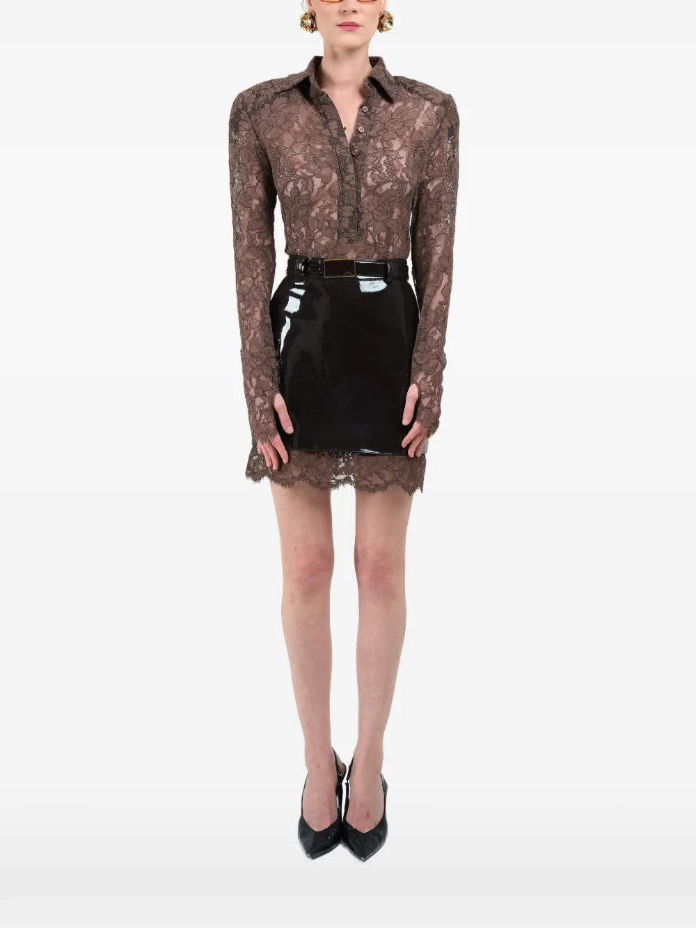 Rowen Rose lace long-sleeves top - Marrone