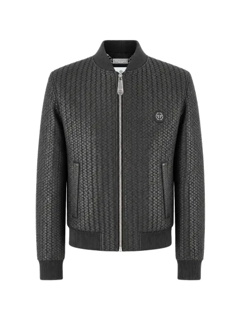 Philipp Plein weaved leather bomber jacket