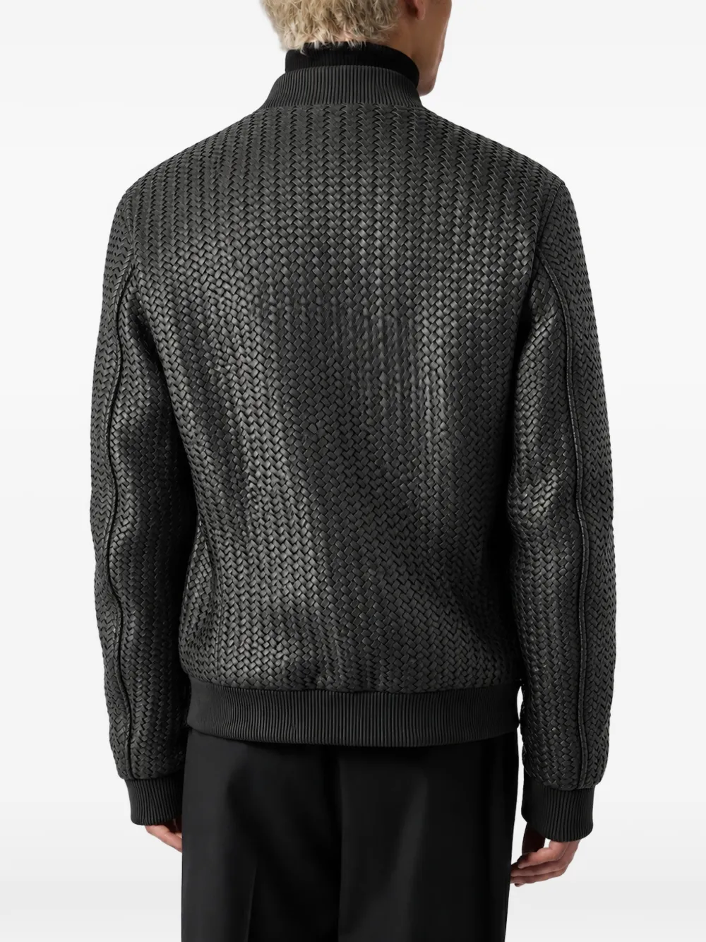 Philipp Plein weaved leather bomber jacket Zwart