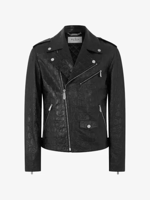 Philipp Plein chamarra biker efecto piel de cocodrilo