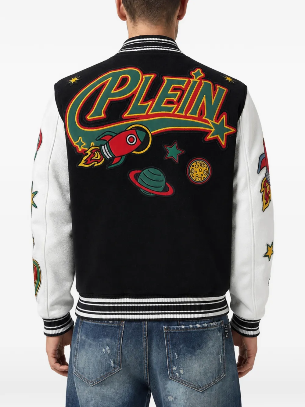Philipp Plein College bomberjack met patch Zwart