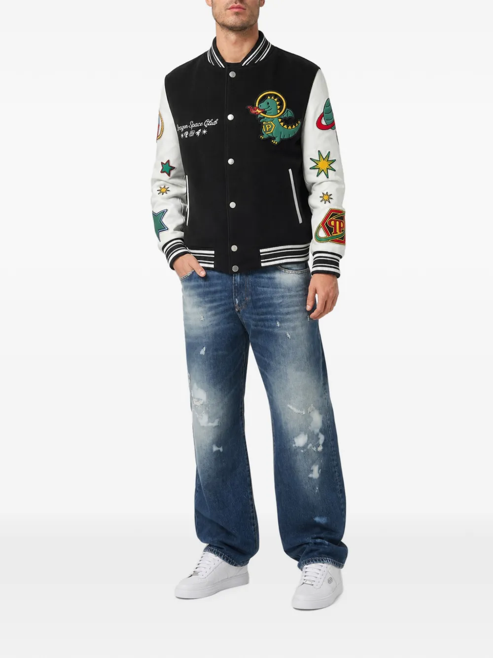 Philipp Plein College bomberjack met patch Zwart