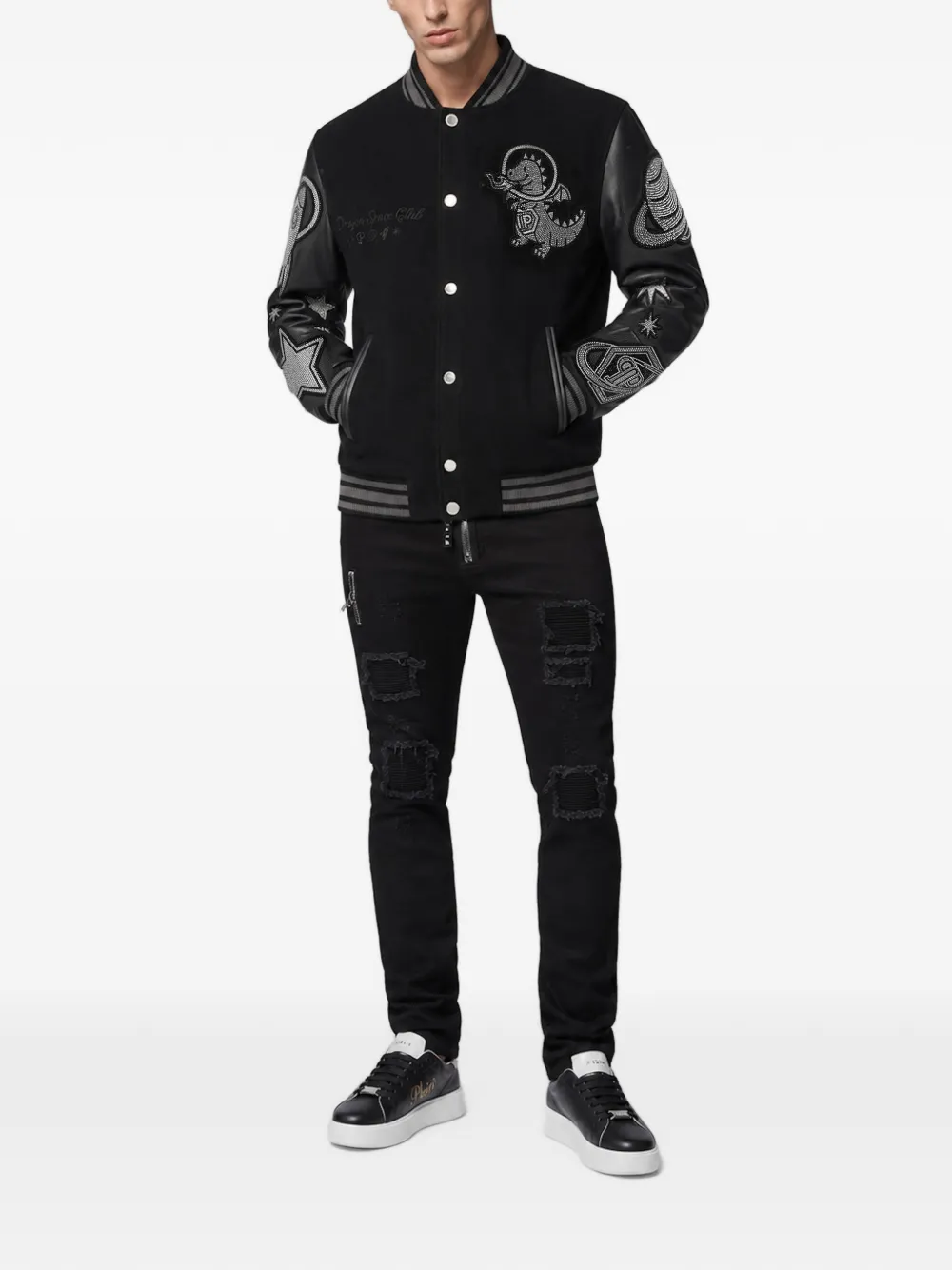 Philipp Plein Space verfraaid bomberjack Zwart