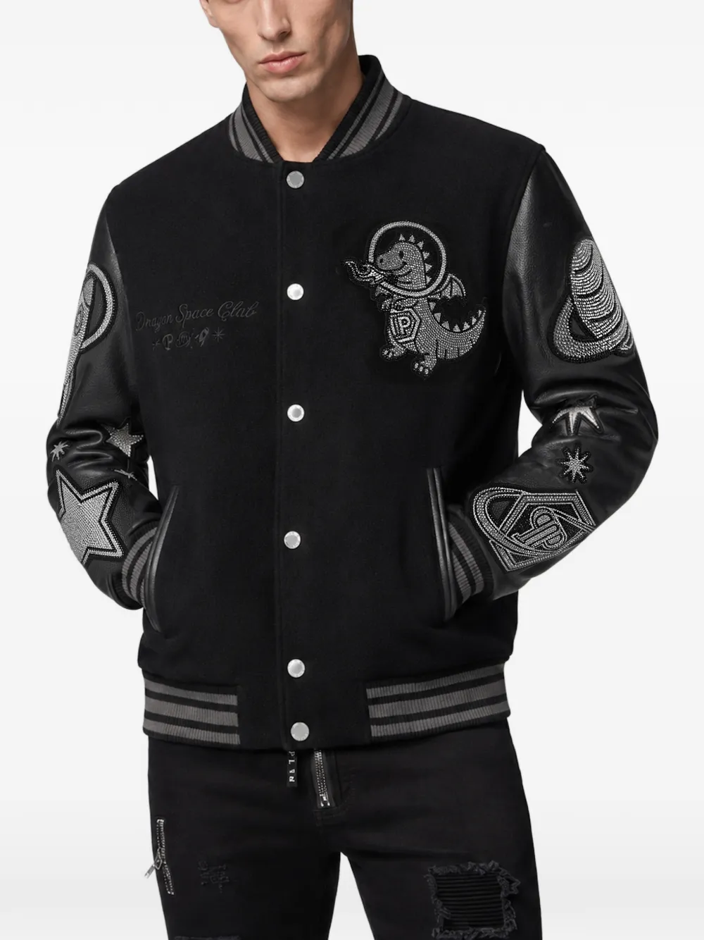 Philipp Plein Space verfraaid bomberjack Zwart