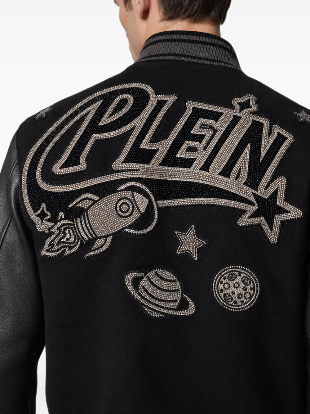 Philipp Plein Space verfraaid bomberjack Zwart