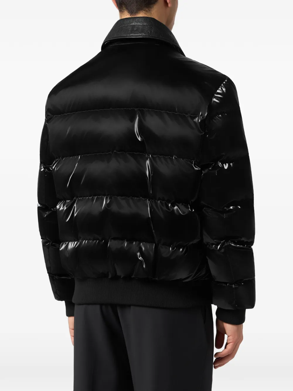 Philipp Plein Donsjack met krokodillen-reliëf Zwart