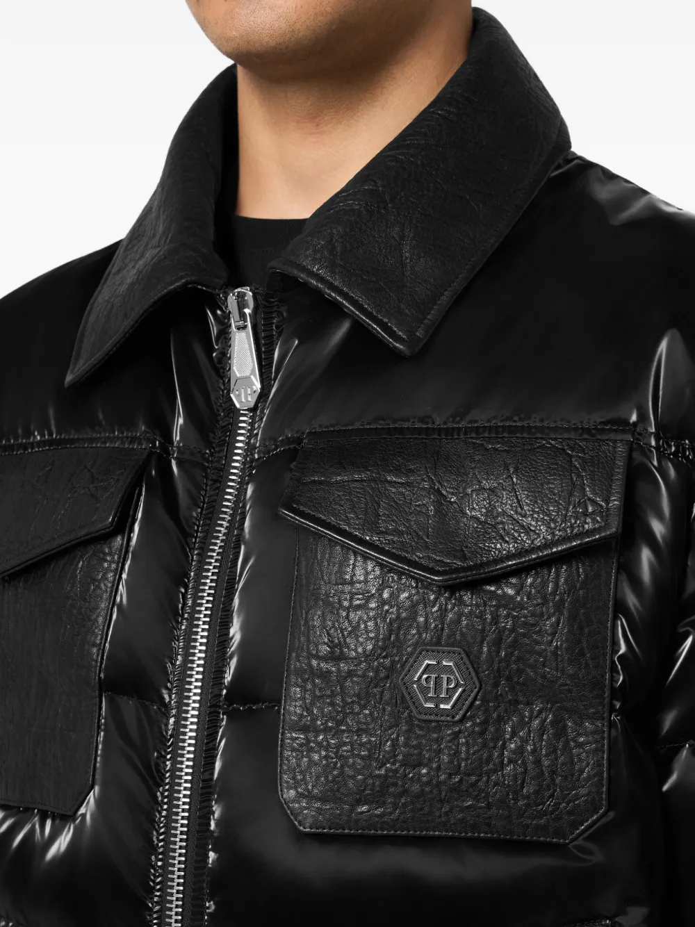 Philipp Plein Donsjack met krokodillen-reliëf Zwart