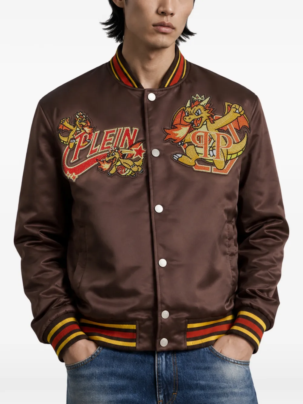 Philipp Plein Dragon Stones satijnen bomberjack Bruin