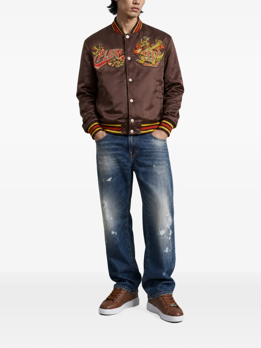 Philipp Plein Dragon Stones satijnen bomberjack Bruin
