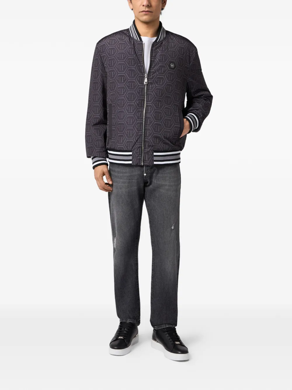 Philipp Plein Bomberjack met monogramprint Zwart