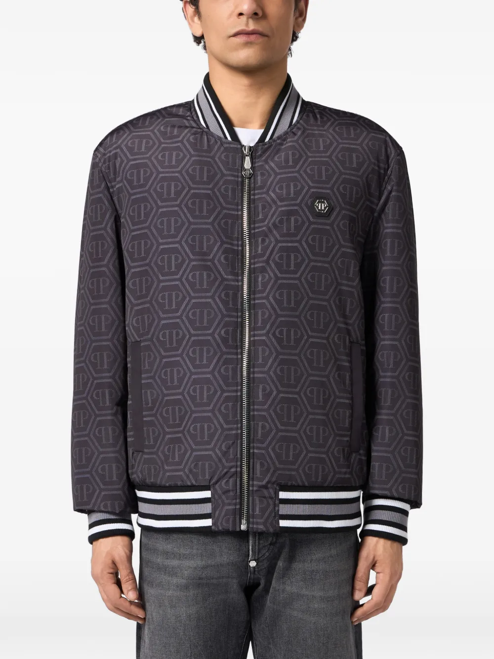 Philipp Plein Bomberjack met monogramprint Zwart