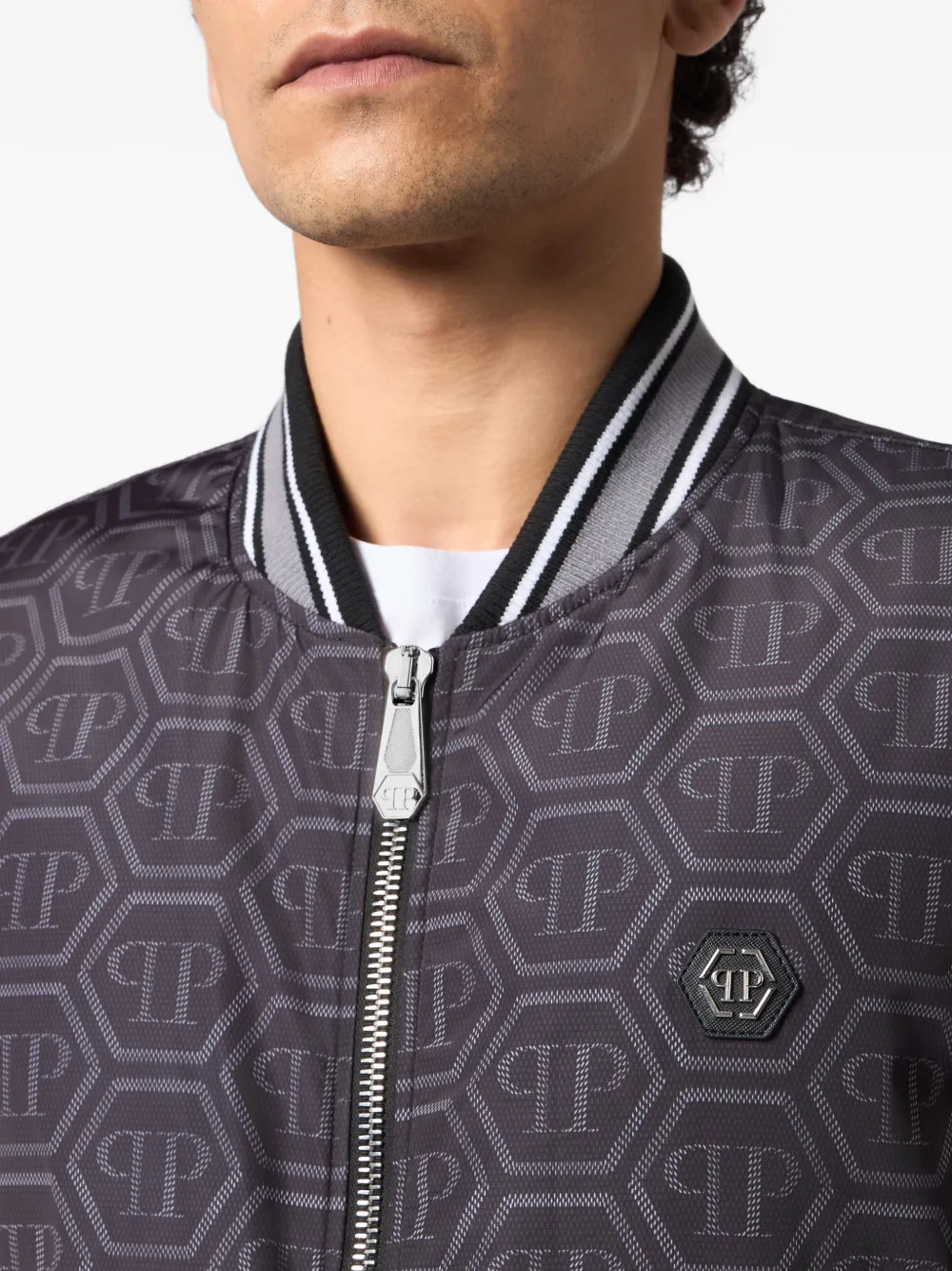 Philipp Plein Bomberjack met monogramprint Zwart
