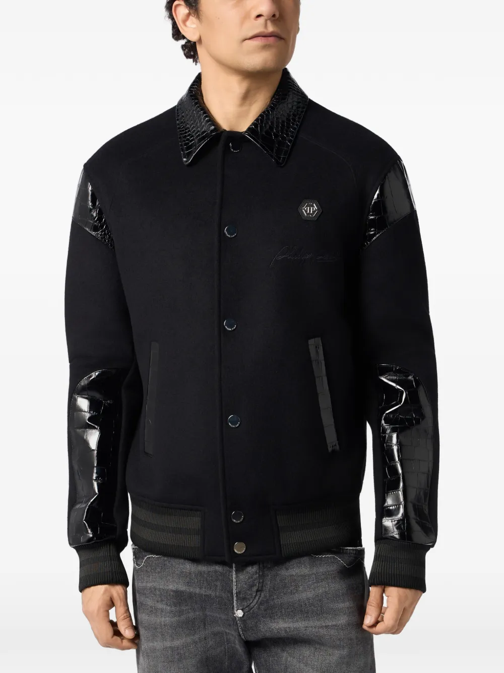 Philipp Plein Coster jack met krokodillen-reliëf Zwart