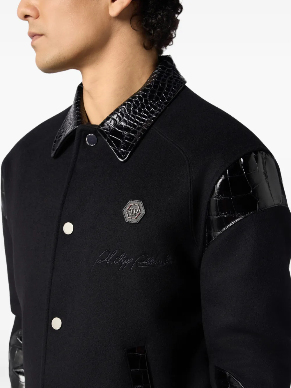 Philipp Plein Coster jack met krokodillen-reliëf Zwart