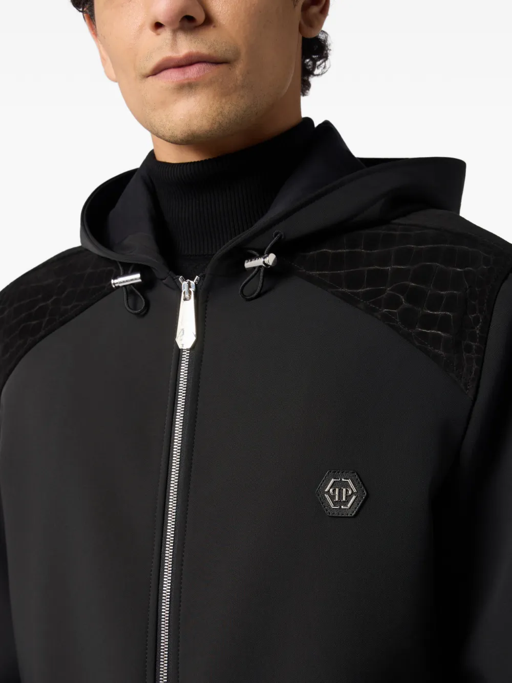 Philipp Plein Jack met krokodillen-reliëf en vlakken Zwart