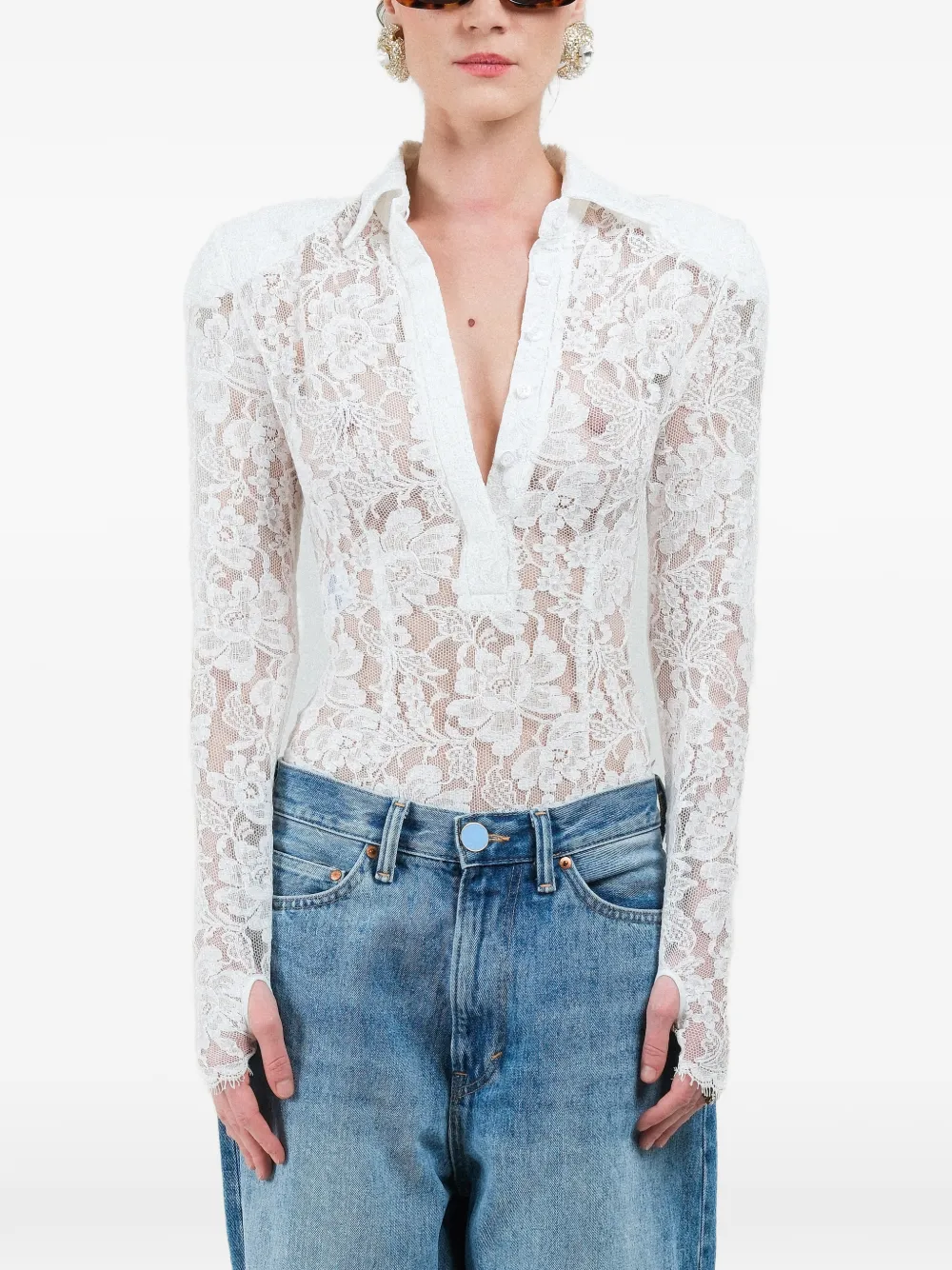 Rowen Rose lace long-sleeve top - Bianco
