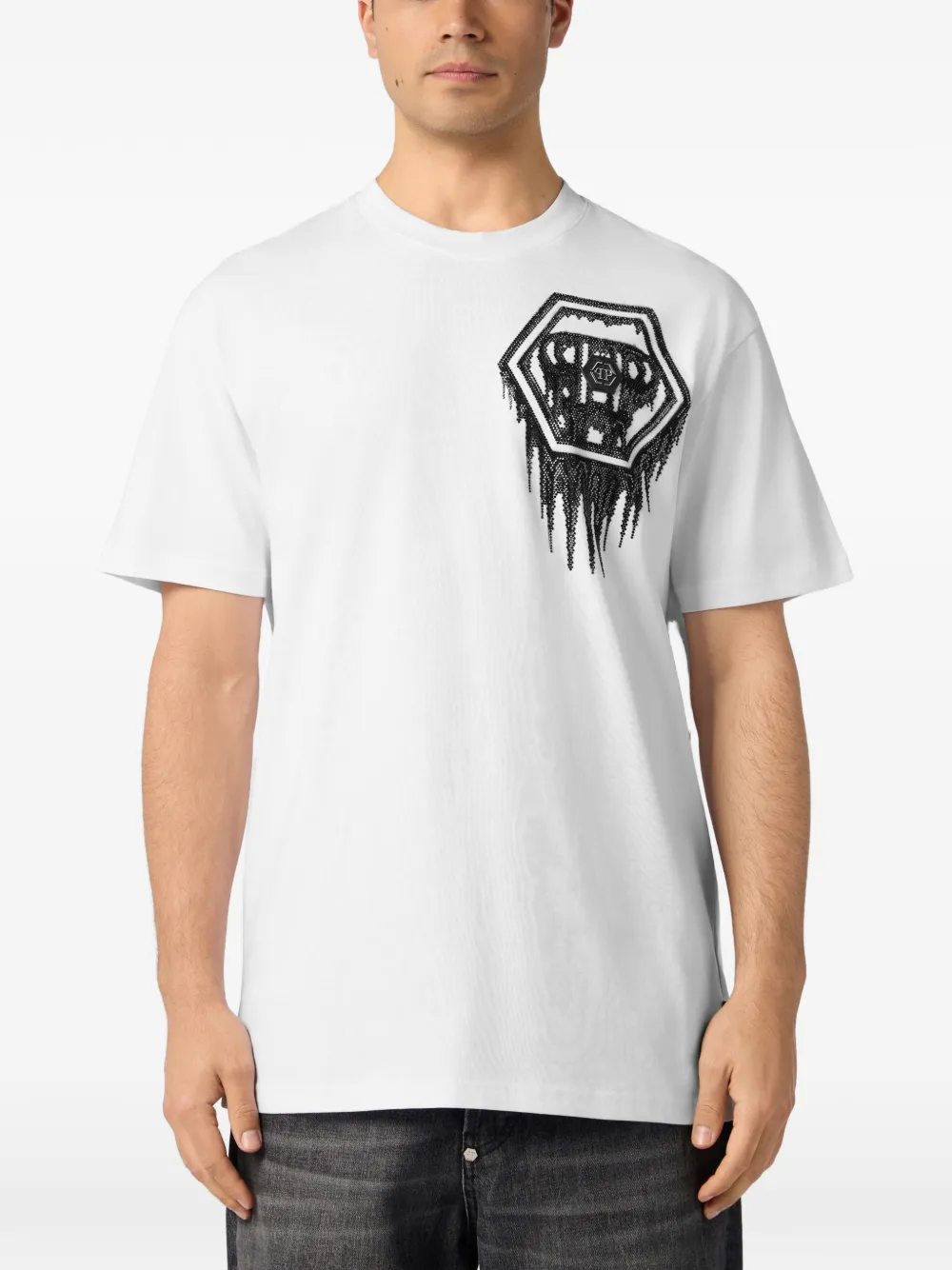 Philipp Plein Zeshoekig T-shirt verfraaid met kristallen Wit