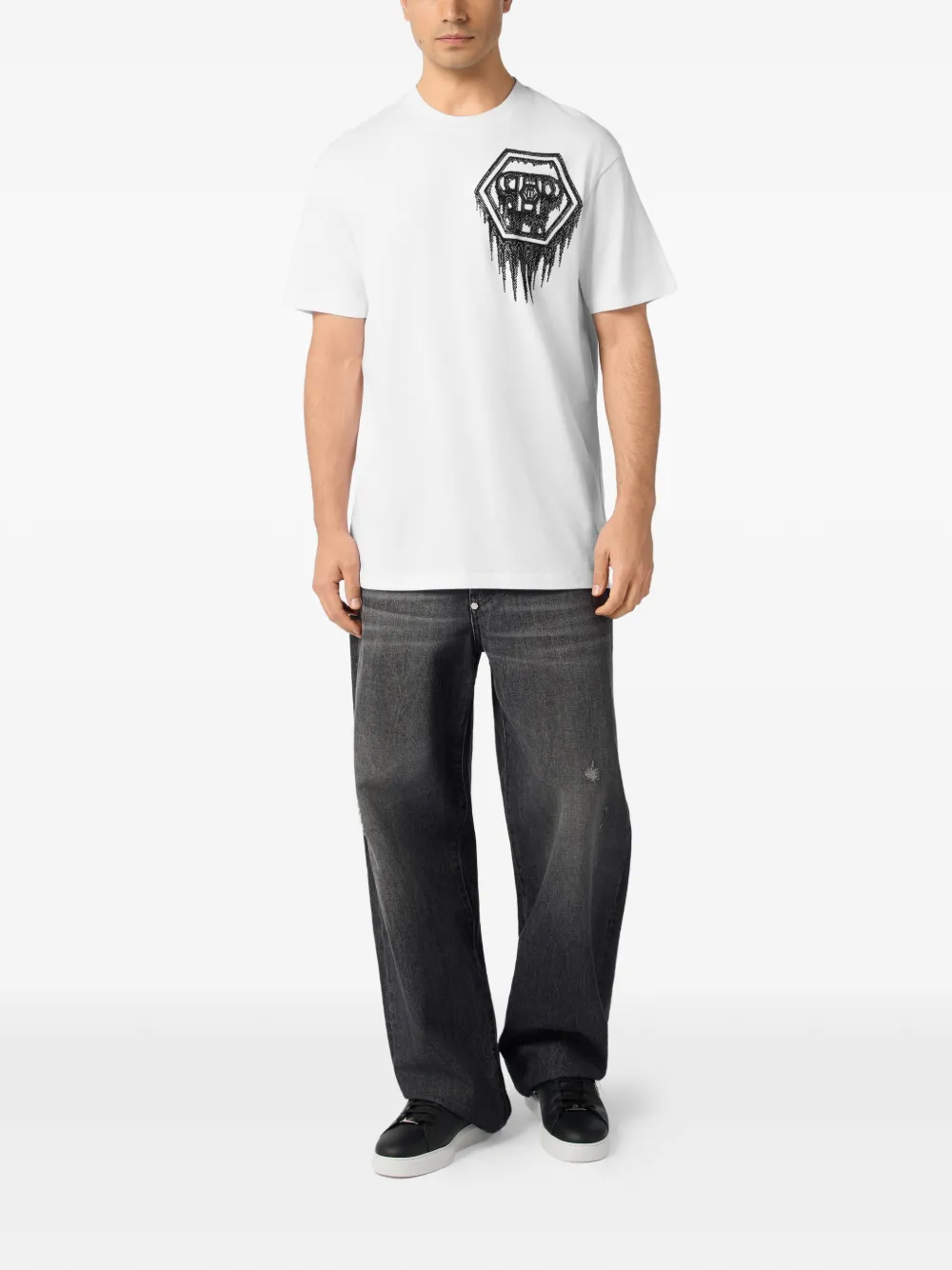 Philipp Plein Zeshoekig T-shirt verfraaid met kristallen Wit