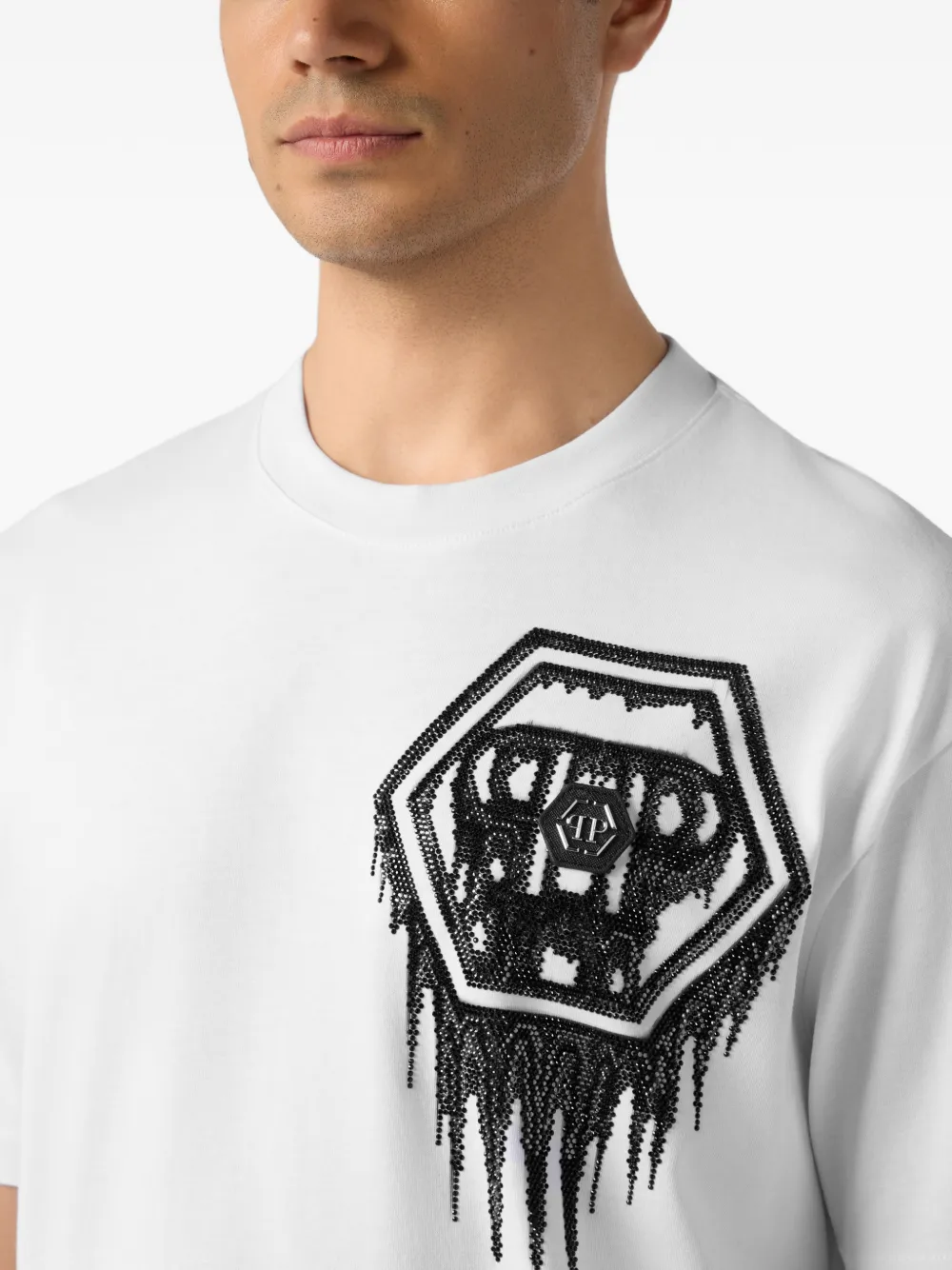 Philipp Plein Zeshoekig T-shirt verfraaid met kristallen Wit