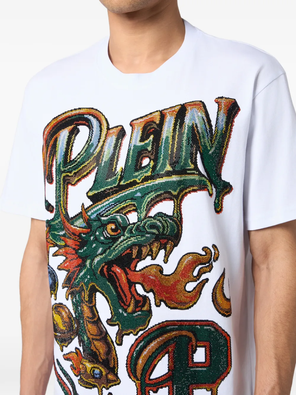 Philipp Plein Space Dragon T-shirt met ronde hals Wit