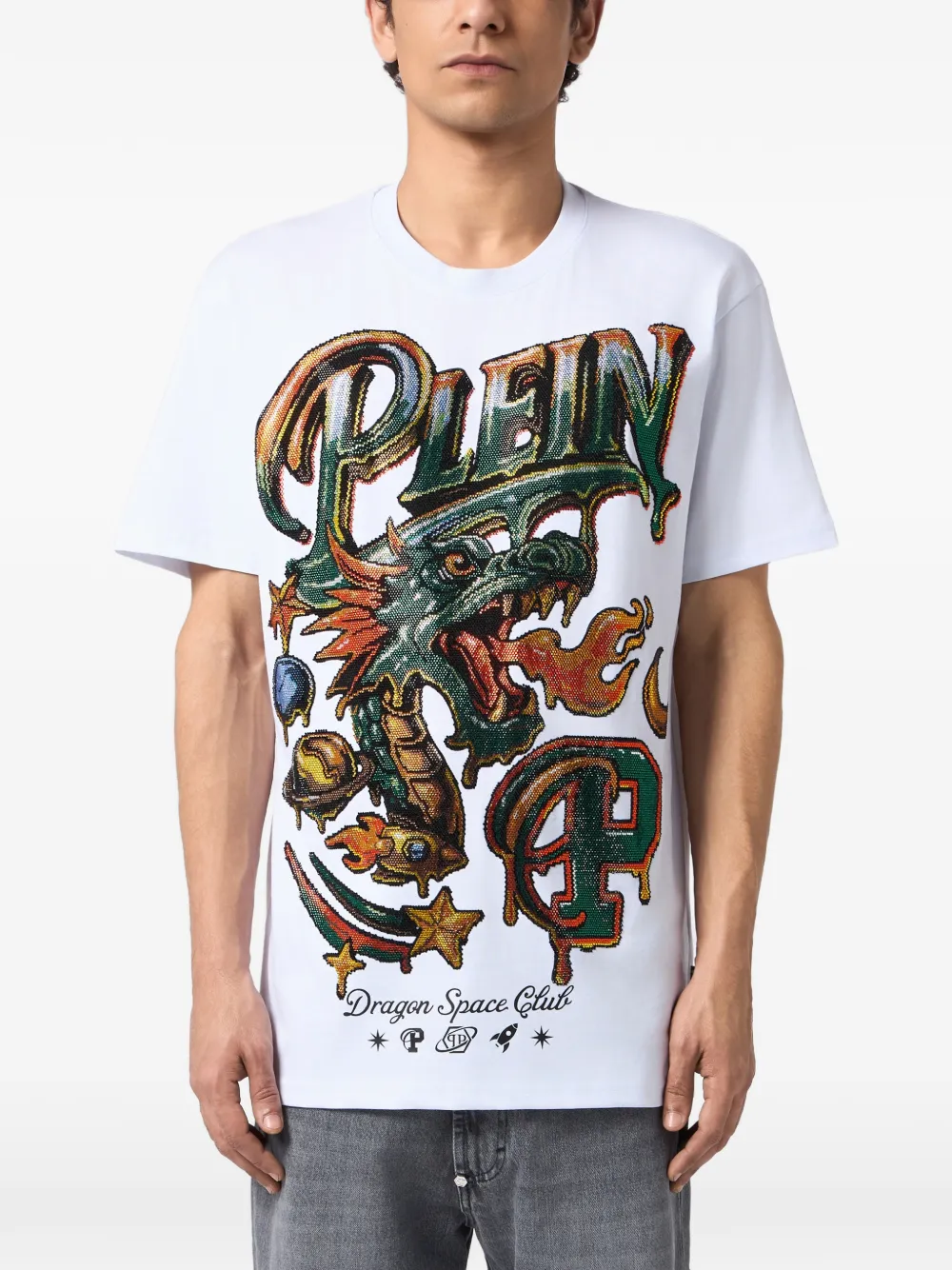 Philipp Plein Space Dragon T-shirt met ronde hals Wit