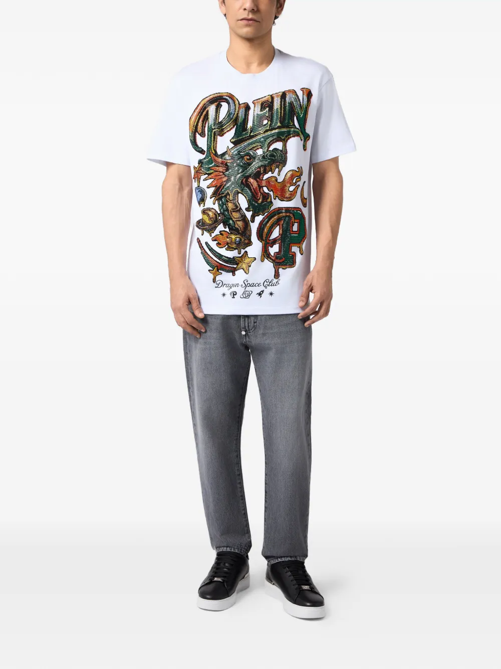 Philipp Plein Space Dragon T-shirt met ronde hals Wit