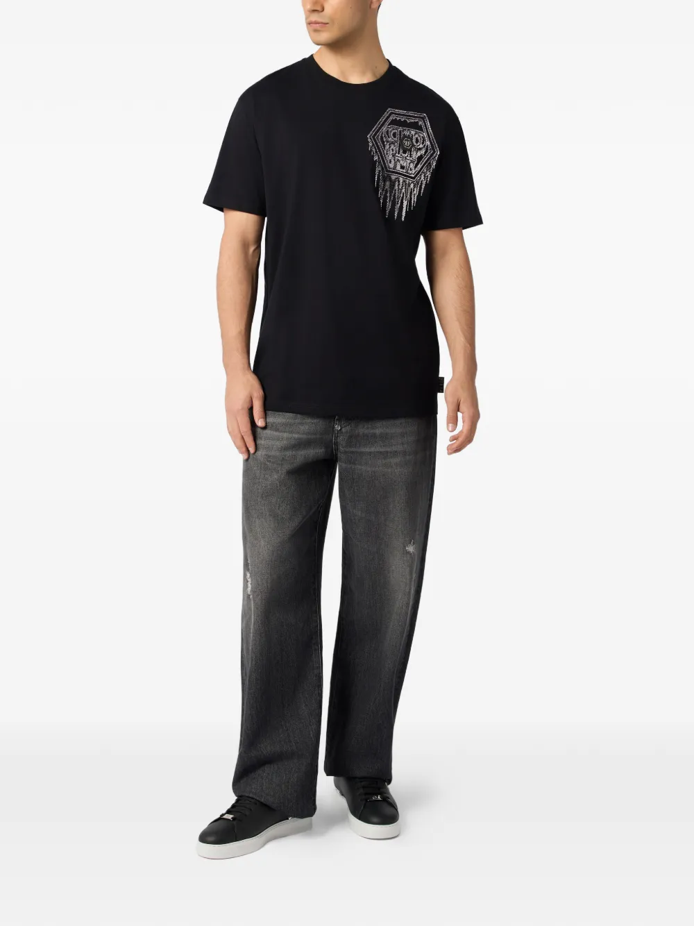 Philipp Plein Neon Space T-shirt verfraaid met kristallen Zwart