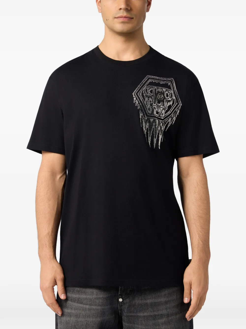Philipp Plein Neon Space T-shirt verfraaid met kristallen Zwart