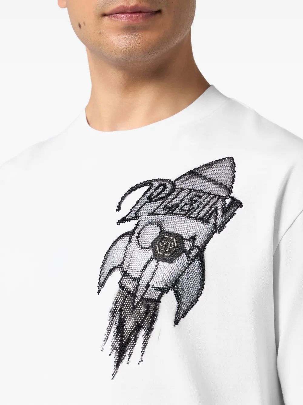 Philipp Plein Rocket T-shirt verfraaid met stras Wit