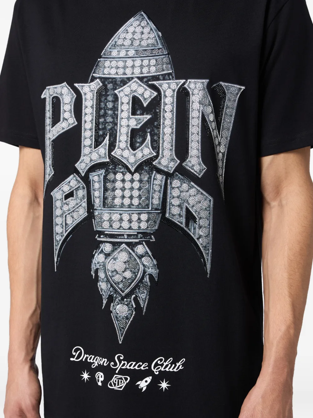 Philipp Plein T-shirt verfraaid met kristallen en raketprint Zwart