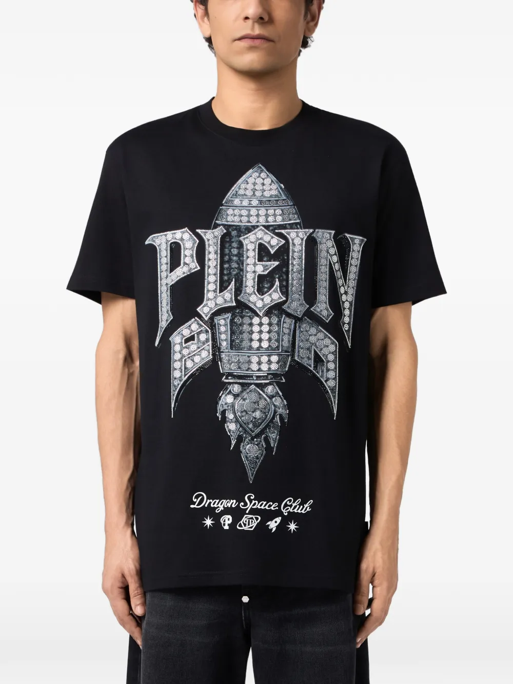 Philipp Plein T-shirt verfraaid met kristallen en raketprint Zwart