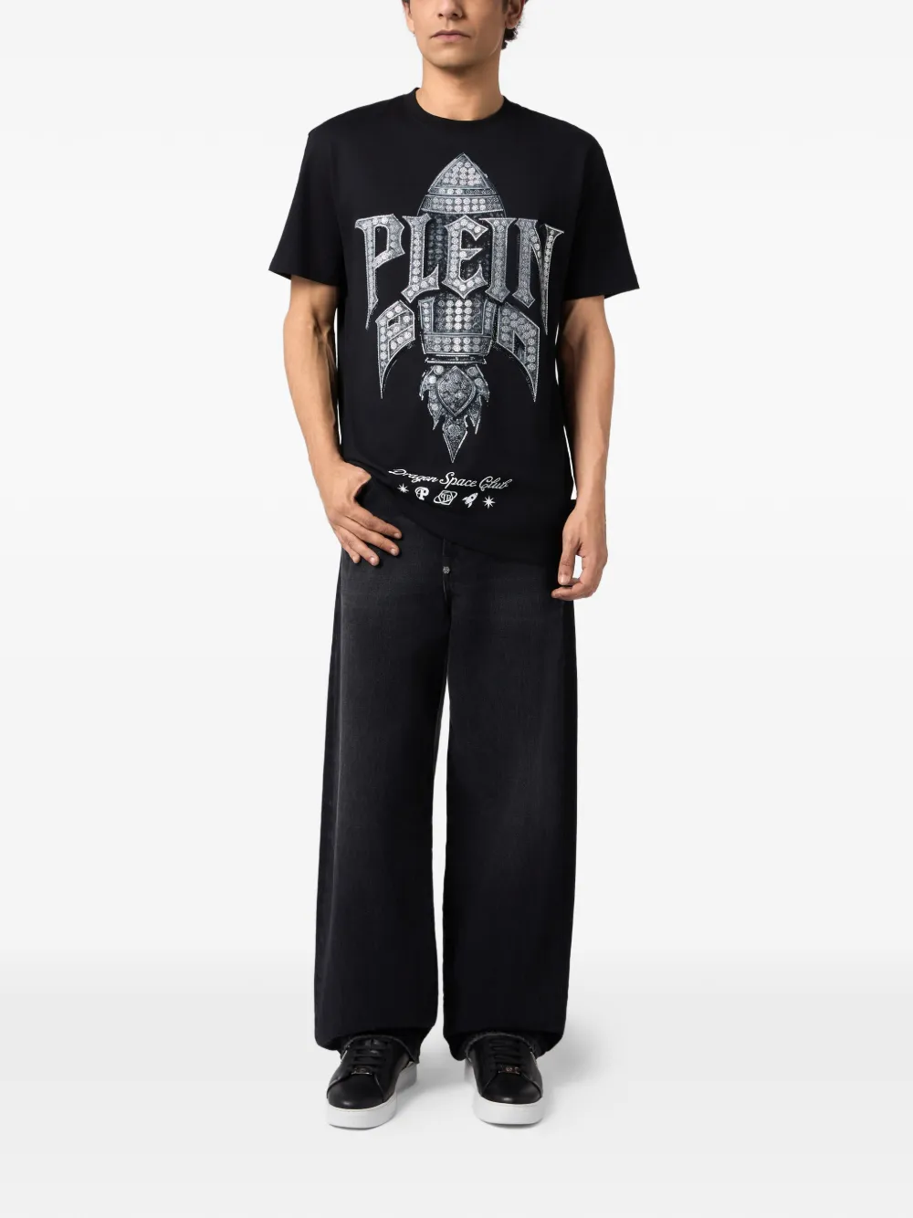 Philipp Plein T-shirt verfraaid met kristallen en raketprint Zwart