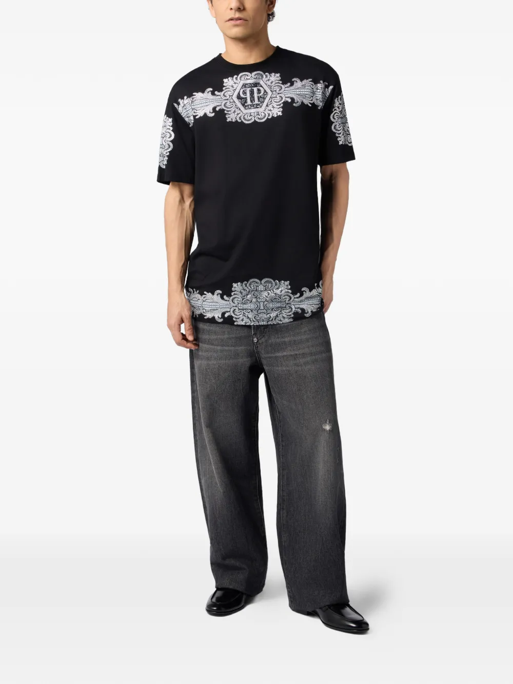 Philipp Plein Baroque T-shirt verfraaid met kristallen Zwart