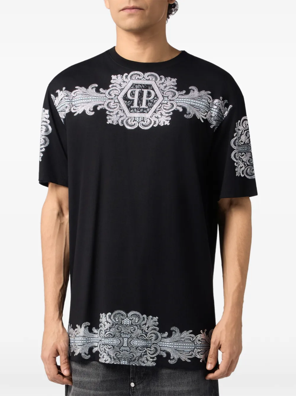 Philipp Plein Baroque T-shirt verfraaid met kristallen Zwart