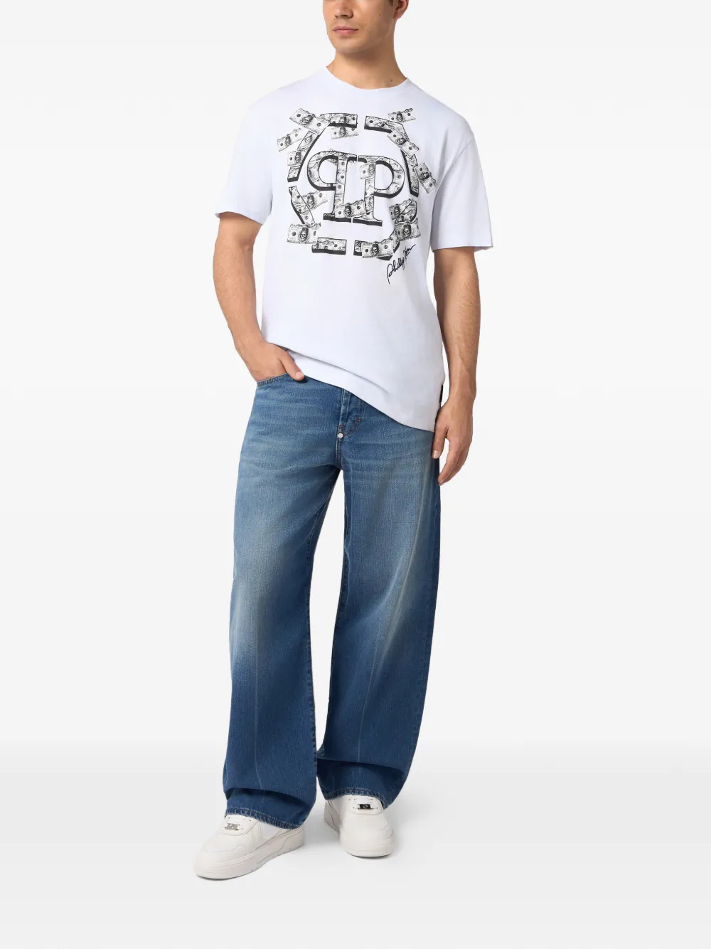 Philipp Plein T-shirt met dollarprint en logodetail Wit