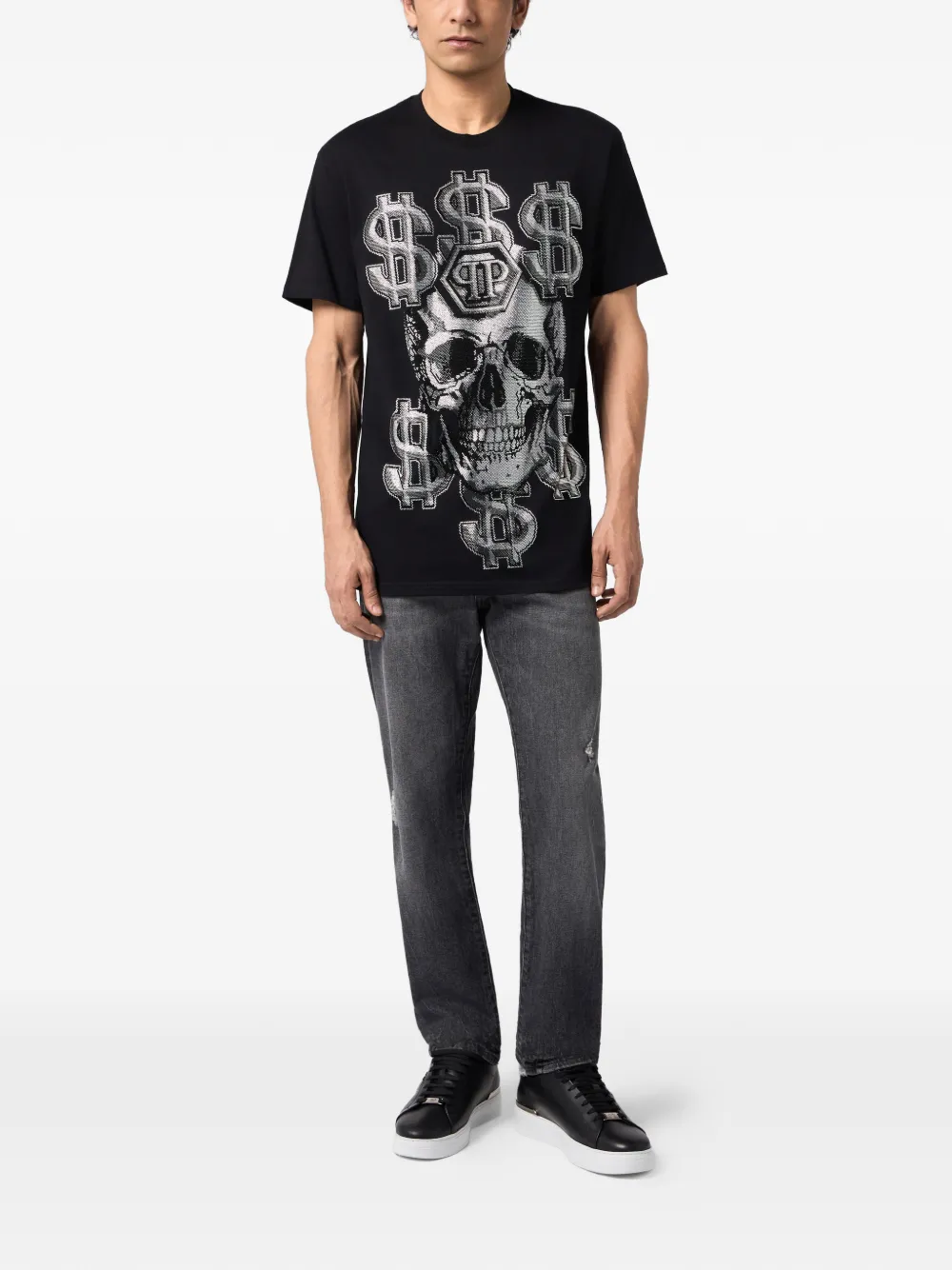 Philipp Plein T-shirt verfraaid met kristallen Zwart