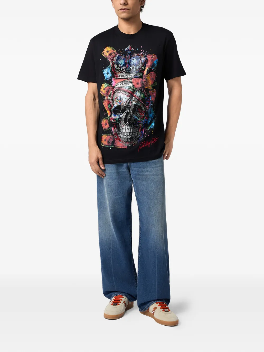 Philipp Plein T-shirt met kristallen Dollar doodskop Zwart