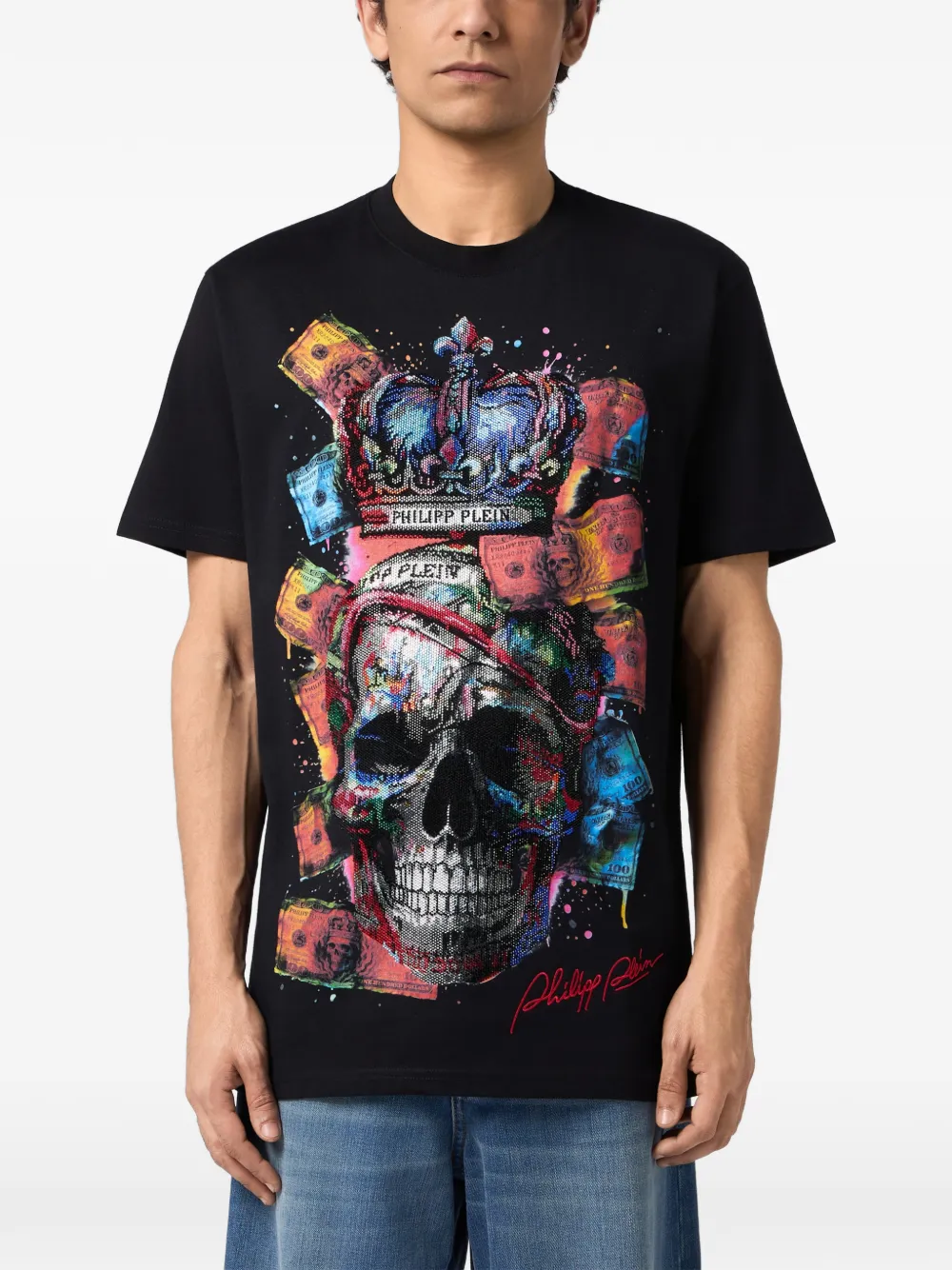 Philipp Plein T-shirt met kristallen Dollar doodskop Zwart